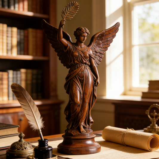 Hand-Carved Wooden Winged Victory Statue - Vintage Brown Goddess Sculpture for Desk & Bookshelf Decor